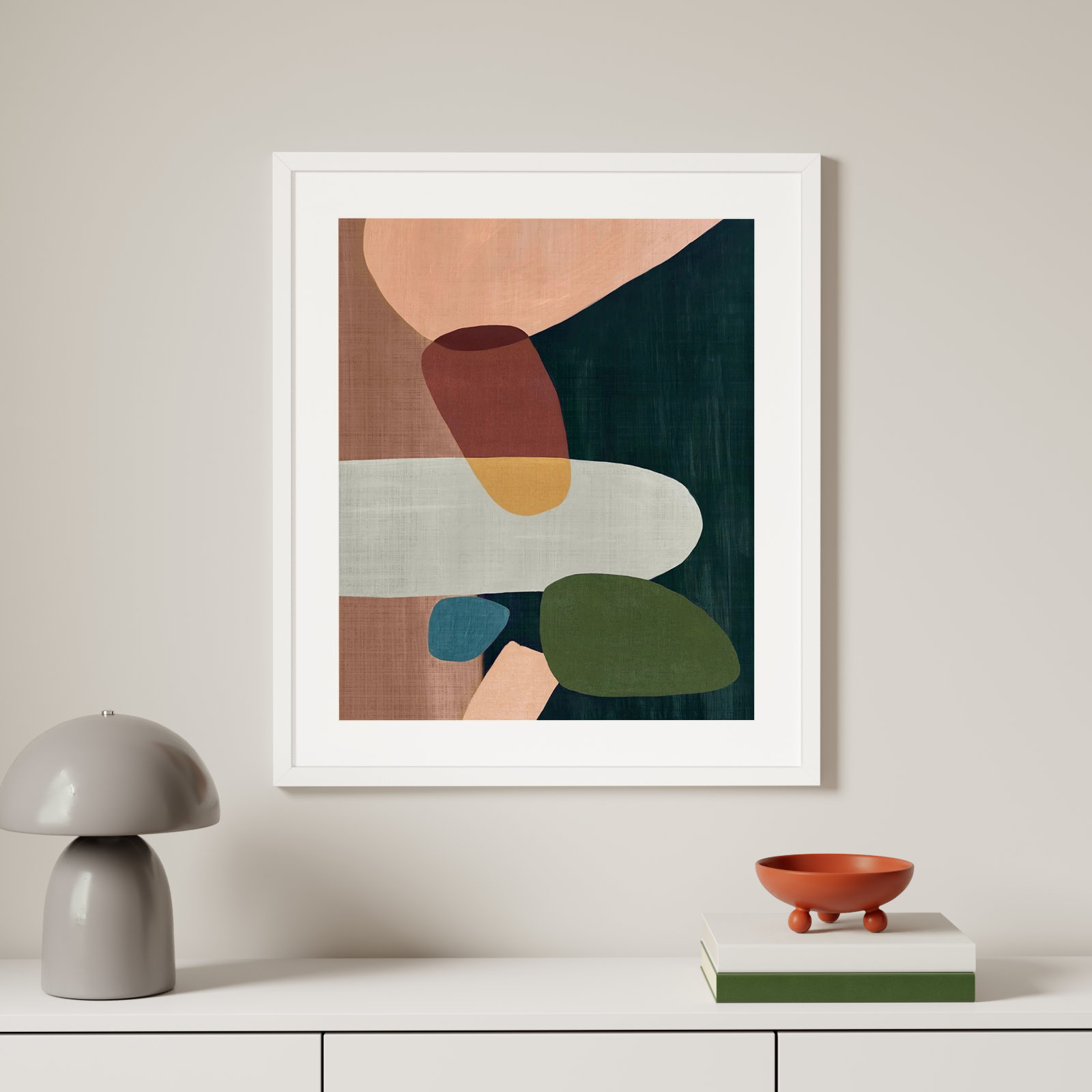 Stacking Pebbles I Mauve by Eva Watts, Matte White, 33.5" H x 29" W x 0.75" D