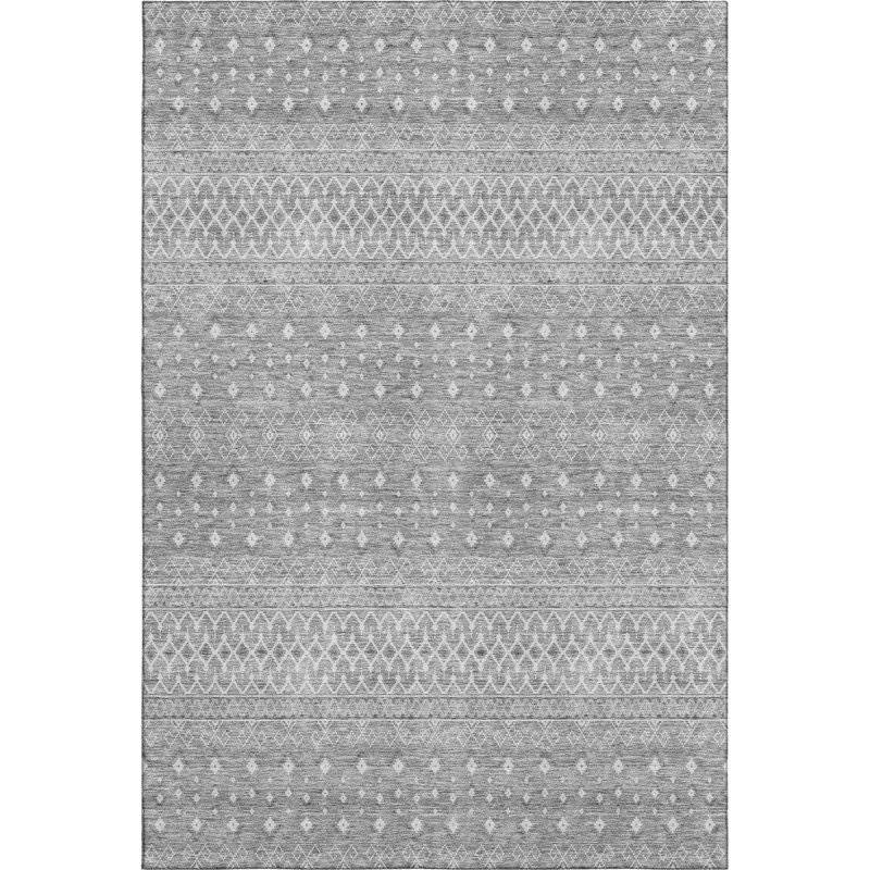 Premium Machine Washable Prisco Silver Rug, Rectangle 5' x 7'6"