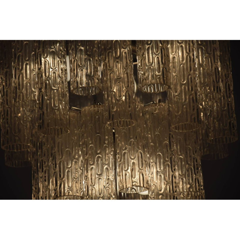 Lustre suspendu vénitien en laiton Spoutnik, VERRE TEXTURÉ FUMÉE, Chrome poli, 42” Width x 42” Depth x 56” Height