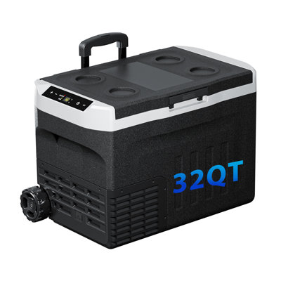  Erivess 12V 32 qt Portable Car Refrigerator with 32°F-68°F Fast Cooling, Movable Wire Rack, 12V/24V DC & 110V-240V AC, Quiet Compressor Tech
