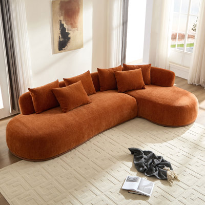 134.63'' Spacious Orange L-Shape Sectional Sofa with Right-Facing Chaise, Deep Seat for a Cozy Living Room
