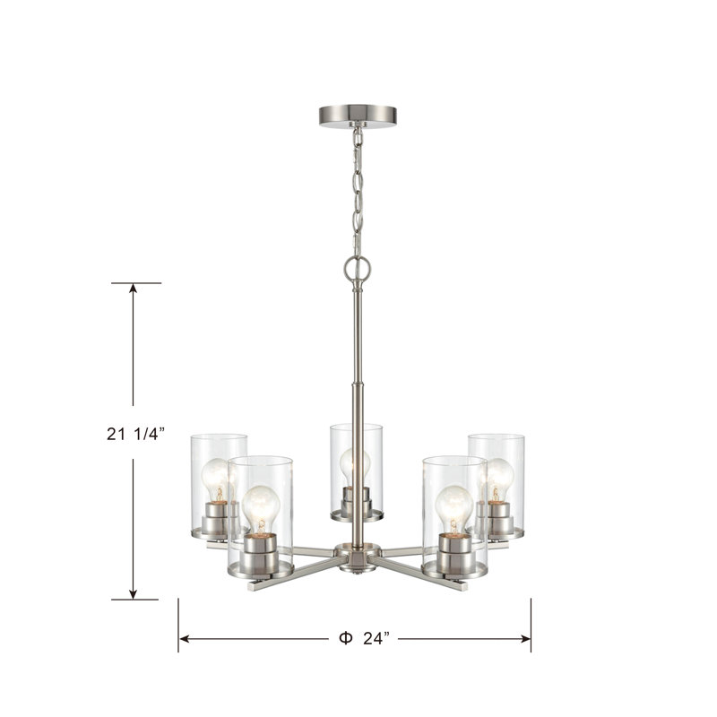 Lustre traditionnel à 5 lumières Verlana, Nickel brossé