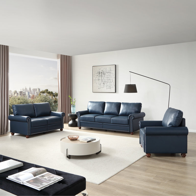 Canapé confortable en similicuir bleu marine avec rangement - canapé modulaire 1 + 2 + 3, durable et facile à assembler