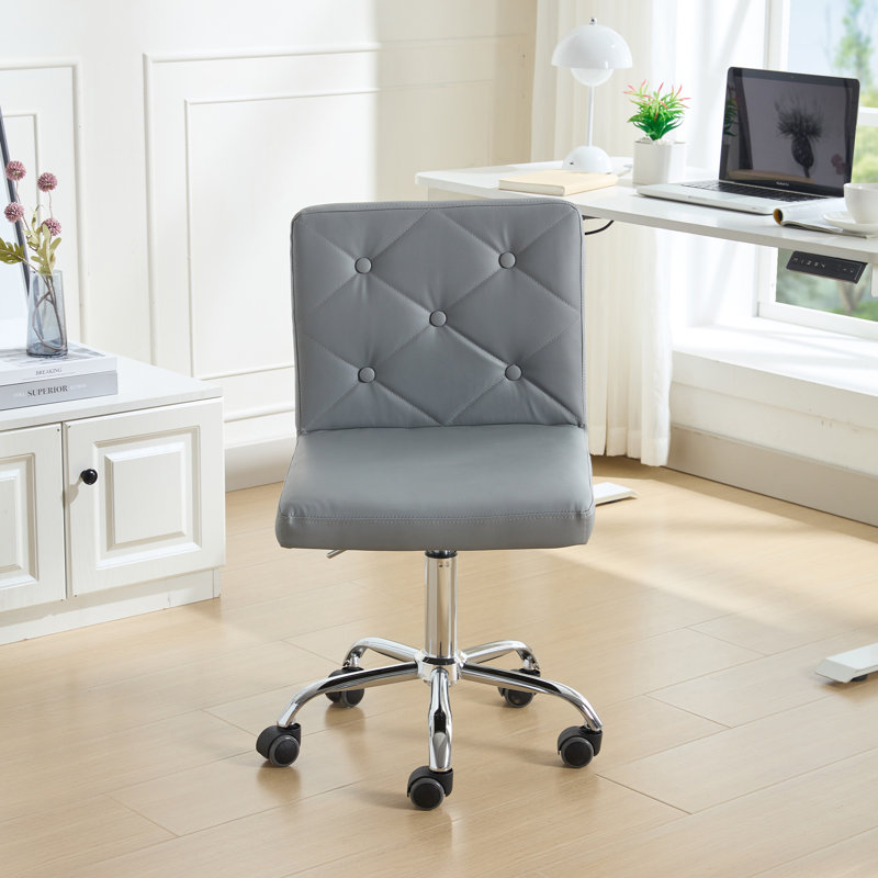 Light Gray Armless Ergonomic Adjustable Swivel Office Chair with Wheels – Modern Rolling Computer Desk Chair, Comfortable Task Chair for Home Office, Study, or Vanity