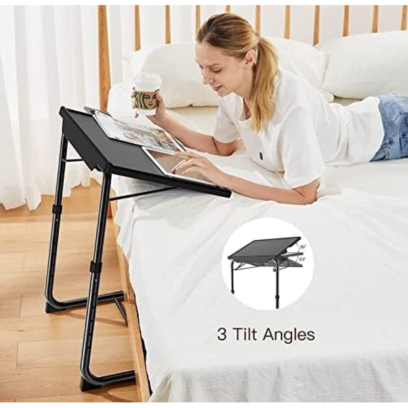 Adjustable Black Folding TV Tray Table Set with Cup Holder, 2 Pack