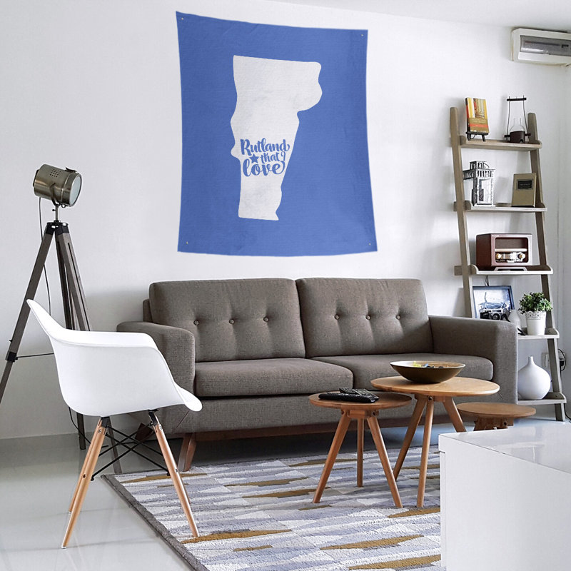 Tapisserie murale «Rutland Vermont Love», H 80 po x l 68 po, Bleu