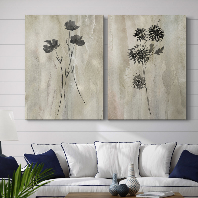 " Sumi-E Silhouette III " 2 - Pieces, 20" H x 32" W, Wrapped Canvas, No Frame