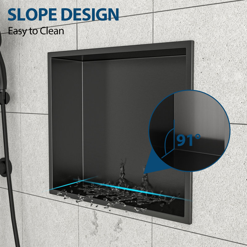 15" X 13" Stainless Steel Shower Niche, Gunmetal Black, 15" H x 13" W x 3.94" D