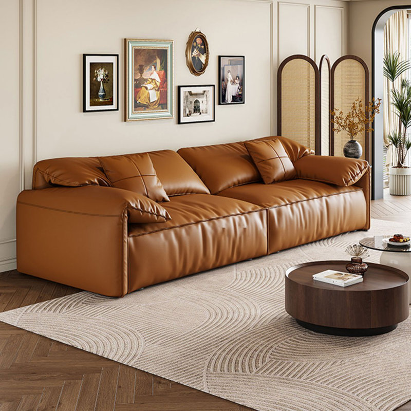 Genuine Leather Modular Sofa cushion couch, Brown, 3, 31.5" H x 102.36" W x 41.34" D