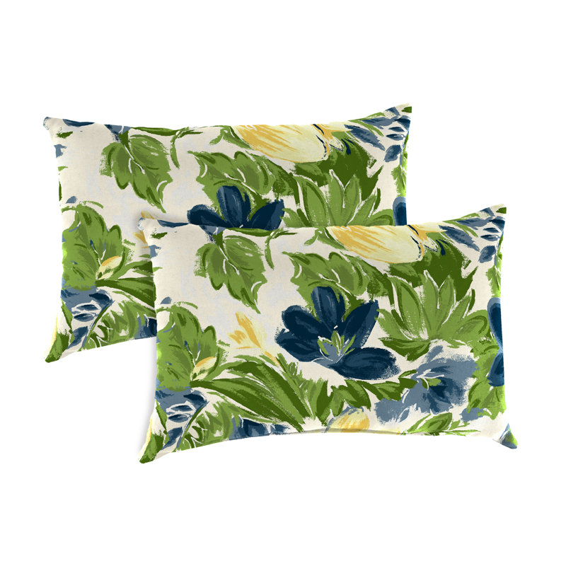 18" x 12" Outdoor Lumbar Throw Pillow (Set of 2), Green Floral