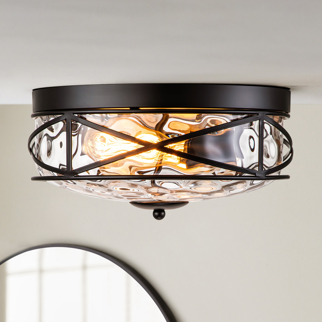 Boatner Flush Mount Ceiling Light With Clear Hammered Glass Beachcrest Home™ Fixture