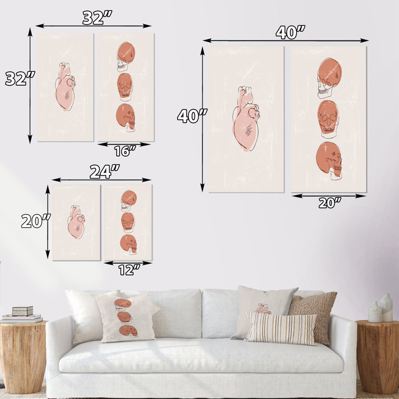 «Humain rétro Anatomie I», ensemble de 2 peintures, Toile tendue, H 20 po x l 24 po x P 1 po