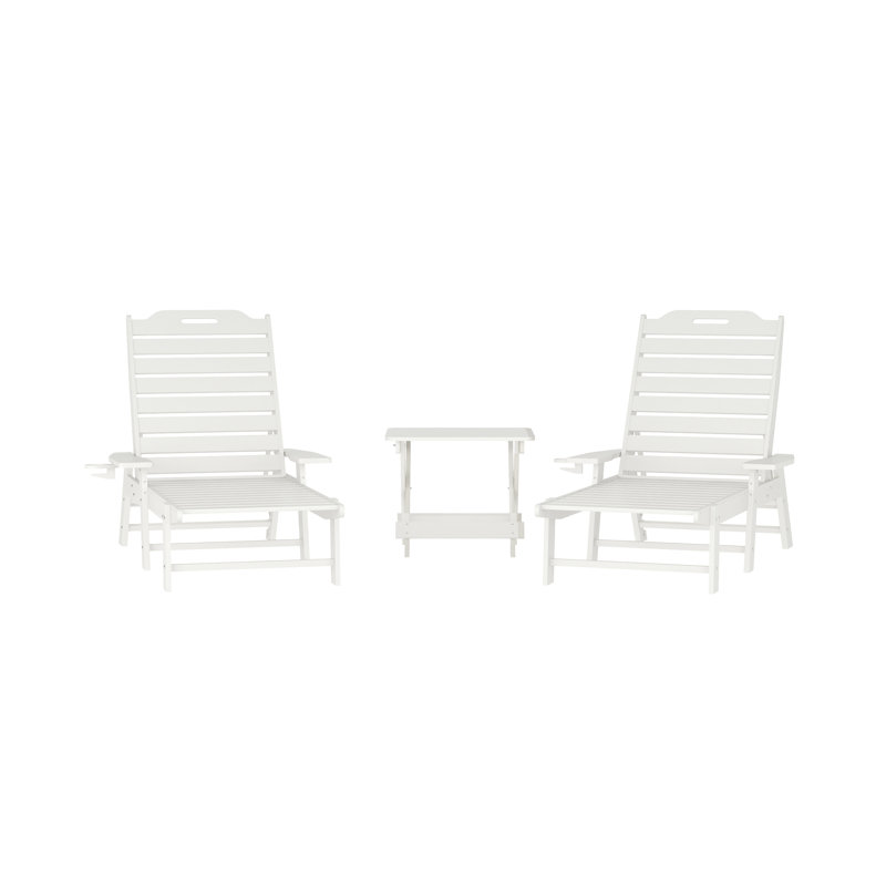 Merlene 3Pc Commercial Indoor And Outdoor Adirondack Set With 2 Loungers, Side Table, White