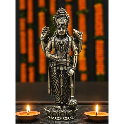 Superfine Lord Vishnu Idol Standing on Lotus Brass Statue Brass Golden Home Temple Decor Gift