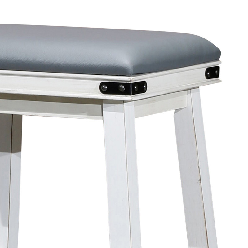Bertradis Upholstered Faux Leather Counter Stool with Solid Wood Frame, Gray