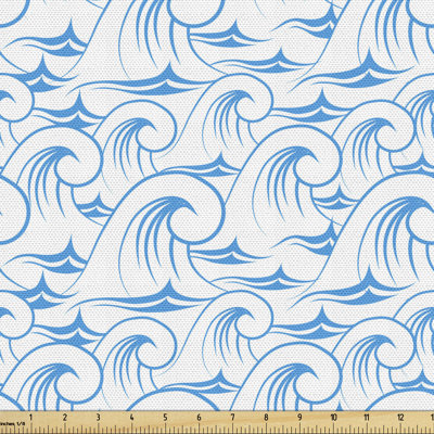 Chemaram Continuous Outline Ocean Waves Swirling with Foam Stormy Summer Surf Pattern Multi-Purpose Fabric