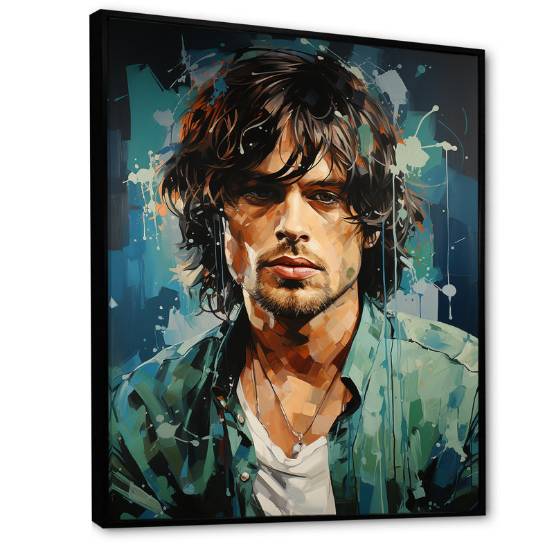 «Green Jagger In Jade Portrait», art mural Portrait_105788, H 44 po x l 34 po x P 1,5 po, Cadre flottant noir