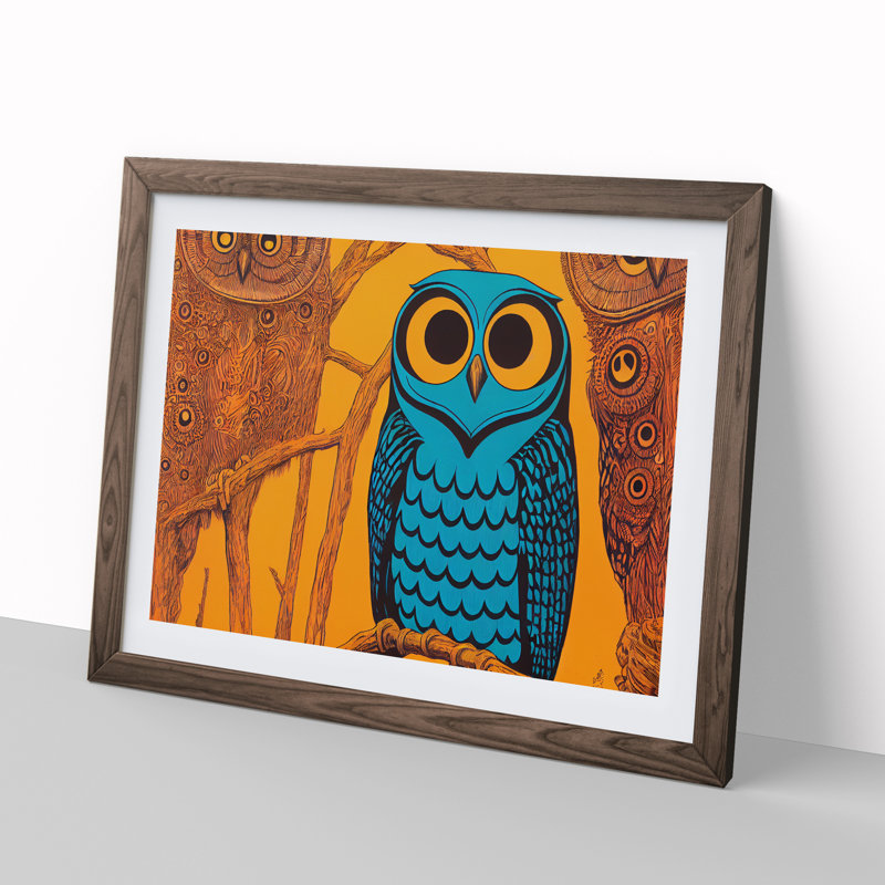 Energising Owl - Single Picture Frame Print, 25cm H x 34cm W x 2cm D, Walnut Framed