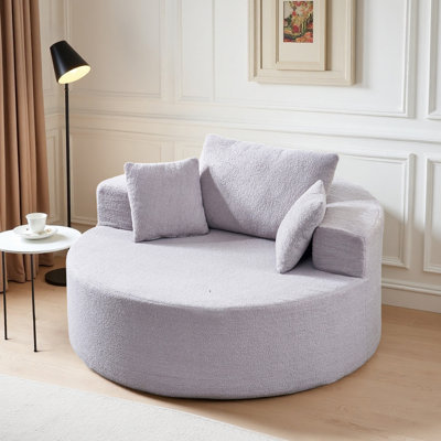 54.33" Teddy Upholstered Round Barrel Chair, Oversized Chaise Lounge Chair with Pillows