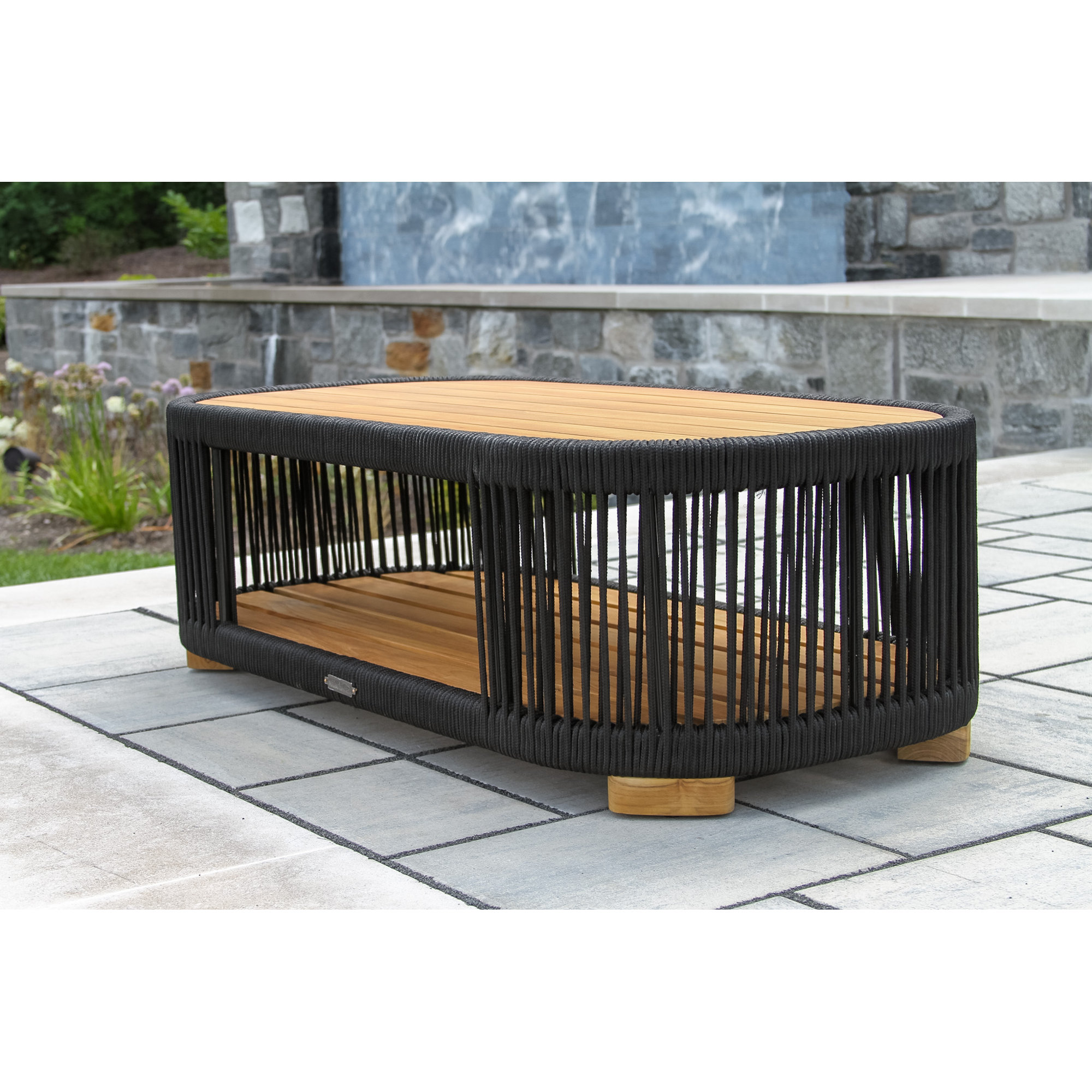 Aniston 47'' Teak Outdoor Coffee Table, Black