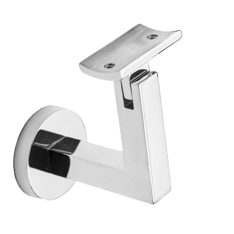 Support de main courante en verre avec rosette ronde et plaque courbée, Acier inoxydable poli