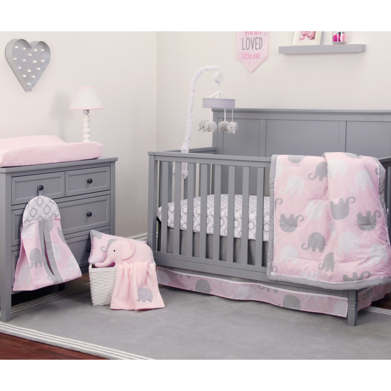 Ensemble de literie pour lit de bébé de huit articles Nojo Viaan, Rose