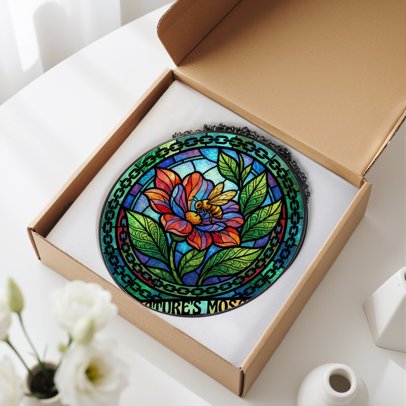 Panneau de vitrail abeille floral 12 "H 12", H 12 po x l 12 po