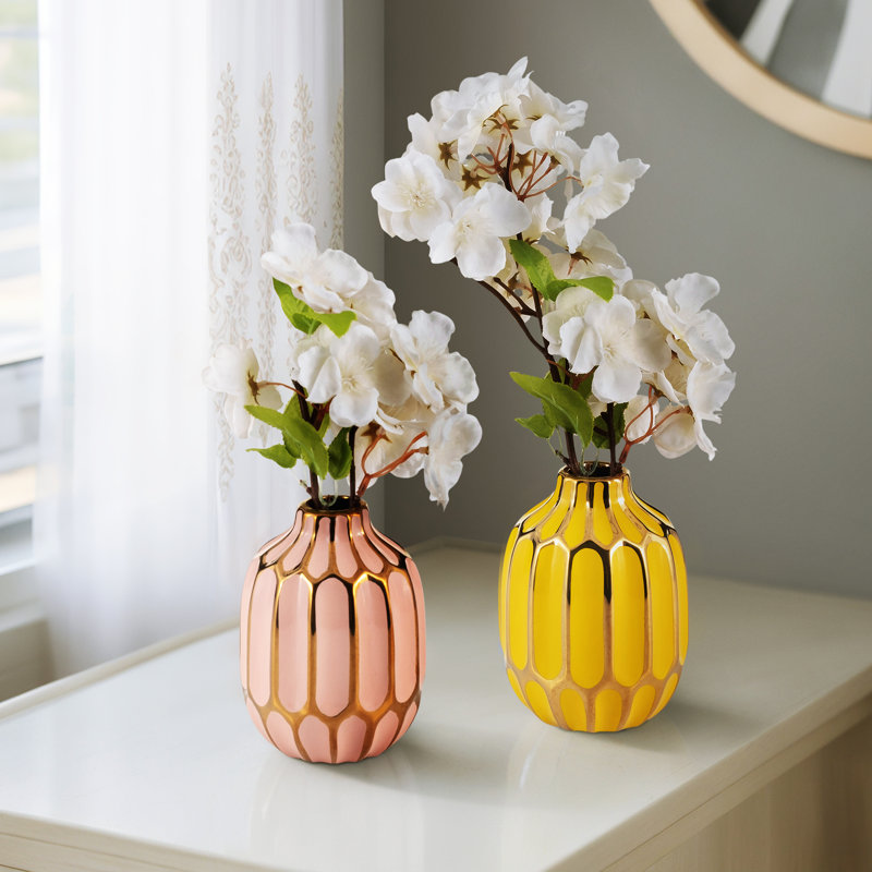 Vase en céramique Addington, Rose / Jaune, H 5 po x l 4 po x P 4 po