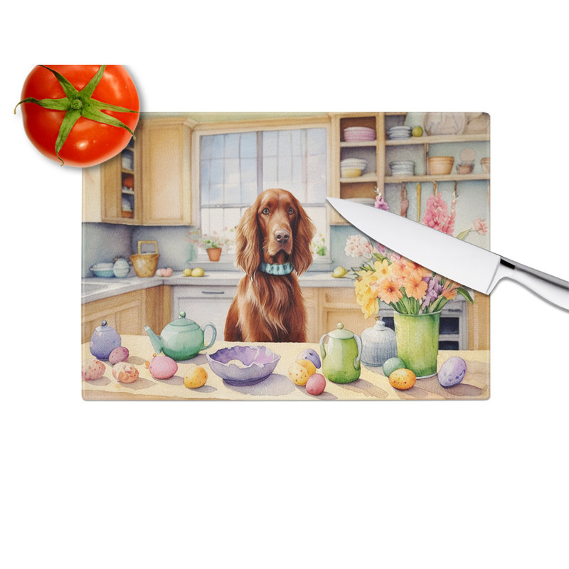 Decorating Easter Irish Setter Glass Cutting Board
