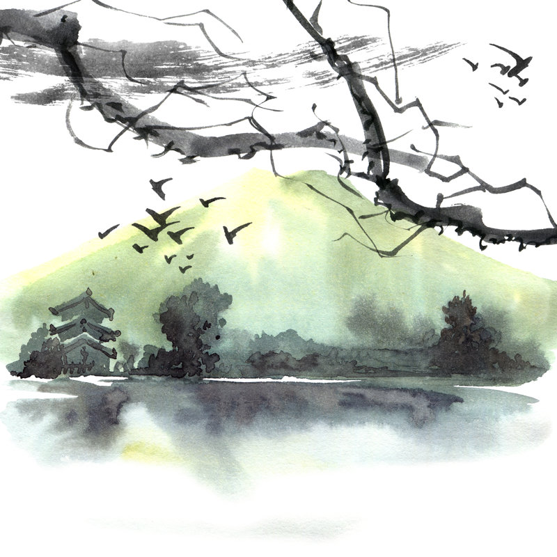 Chinese Landscape by Ola_Tarakanova - Wrapped Canvas Print, 91cm H x 91cm W x 3.8cm D