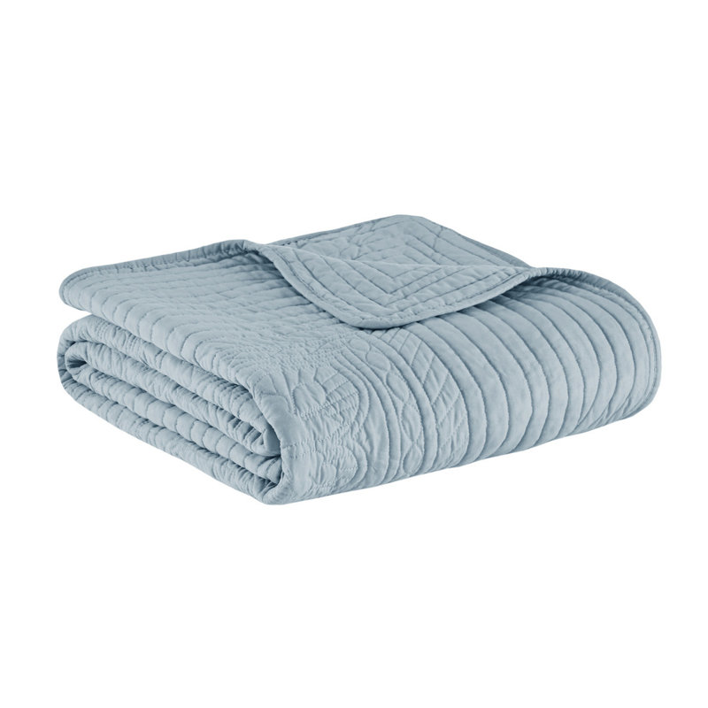 Oversized Quilted Throw With Scalloped Edges Blue 60X72"