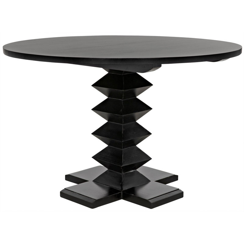 Zig-Zag Round Mahogany Wood Dining Table, Hand Rubbed Black, 48" L x 48" W