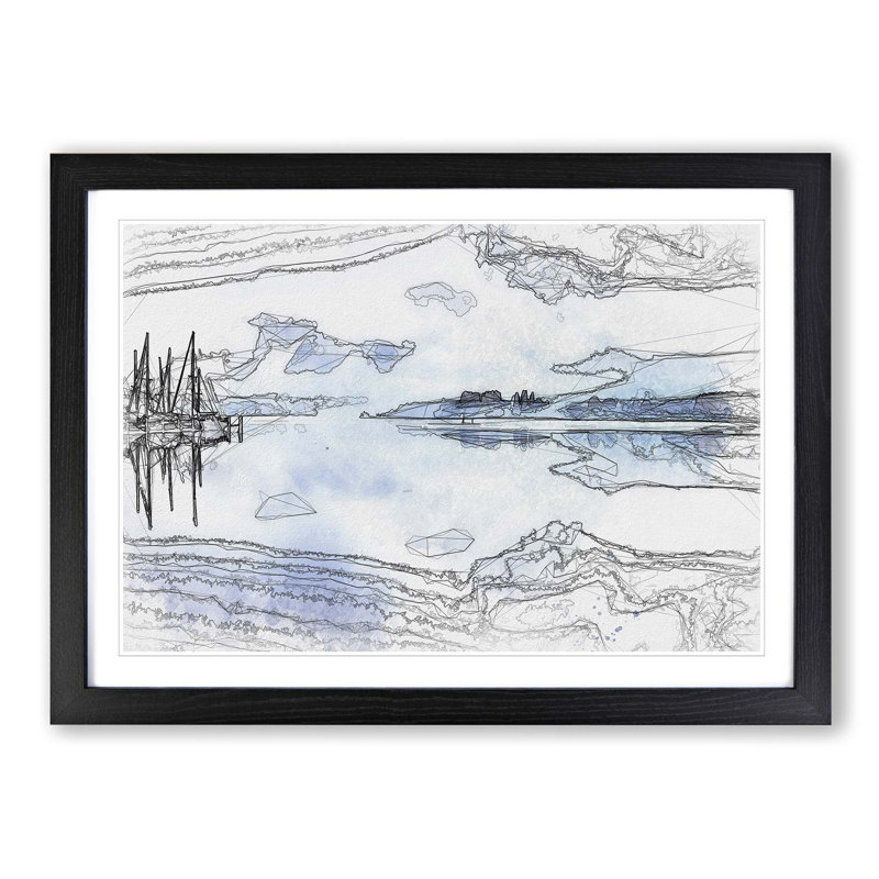 Boats Upon Lake Constance in Abstract - Picture Frame Graphic Art Print, 62cm H x 87cm W x 2cm D, Black Framed