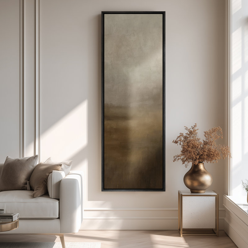 Large Framed Canvas Wall Art - Neutral Abstract Landscape Minimalist Brown Prints - 60"x20", Black, 60" H x 20" W