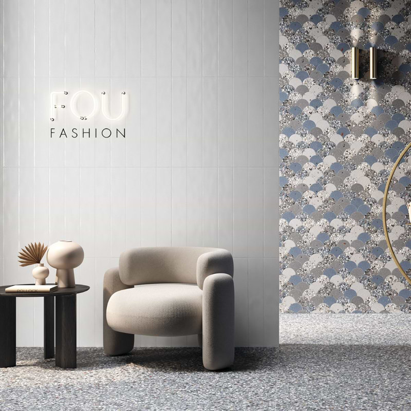 Kobe Flakes 24X24 Terrazzo Look Matte Porcelain Tile, Ocean Blue