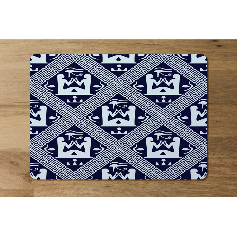 Anastas Polyester-Coated Hardboard Geometric Rectangle Placemat, Navy/White