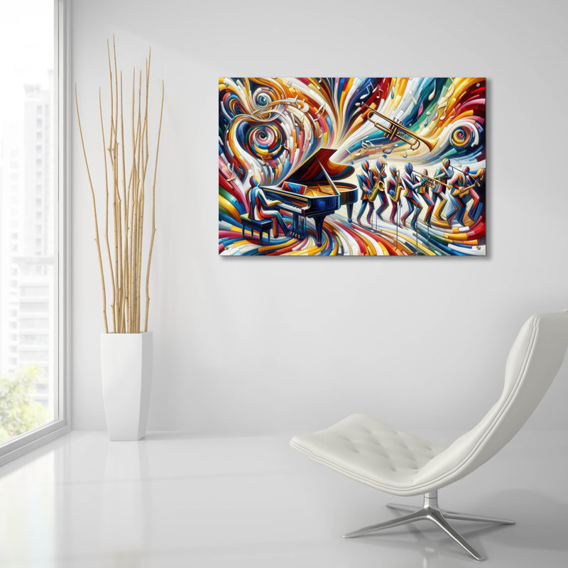 «Jazzplotion» par Rich Monet, art mural en verre acrylique, H 24 po x l 36 po x P 0,2 po