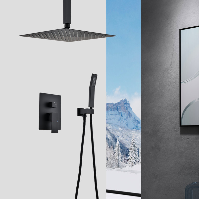 Douche de plafond noir mat - Pommeau de 25 cm et douchette à main pour salle de bain