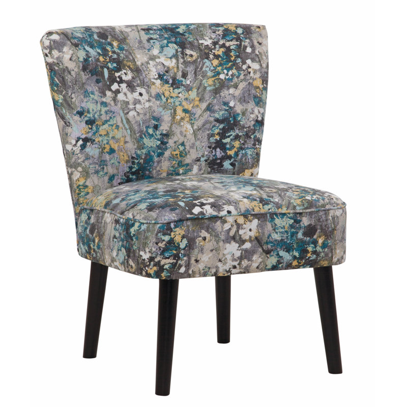Noga Penelope Upholstered Armless Side Chair with Curved Back, Wonderland Gray/Teal Polyester Blend, Espresso