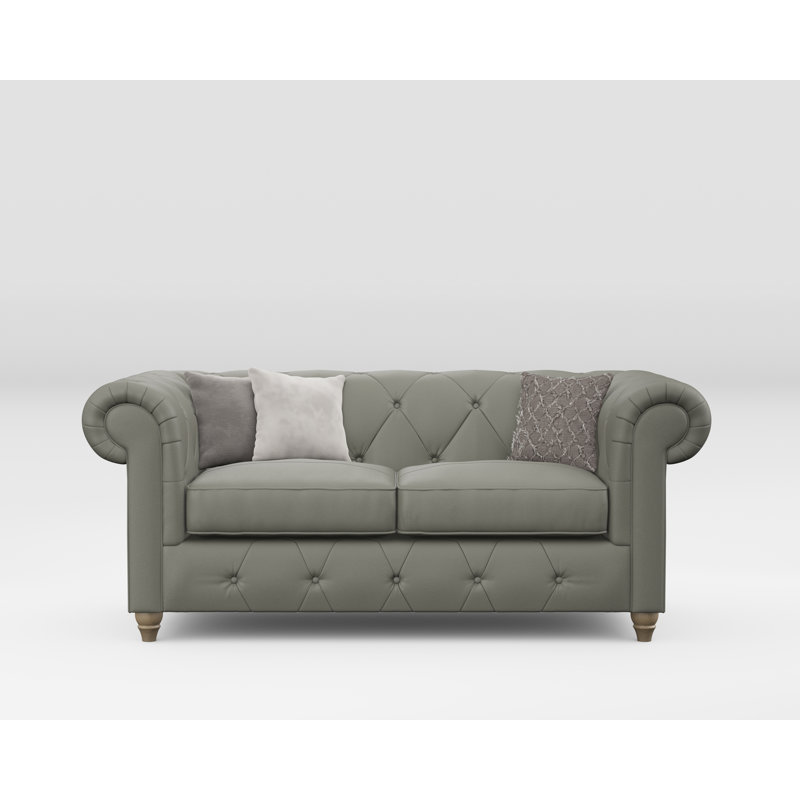 Melrose 2 Seater Leather Sofa, Stone Grey, Walnut