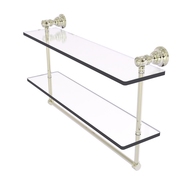 Étagère en verre 2 pièces avec barre à serviettes Freyja, H 5,54 po x l 22 po x P 9,5 po, Nickel poli