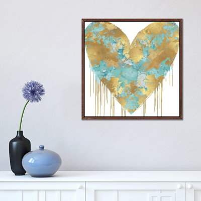 Big Hearted Aqua And Gold by Lindsay Rodgers - Print on Canvas