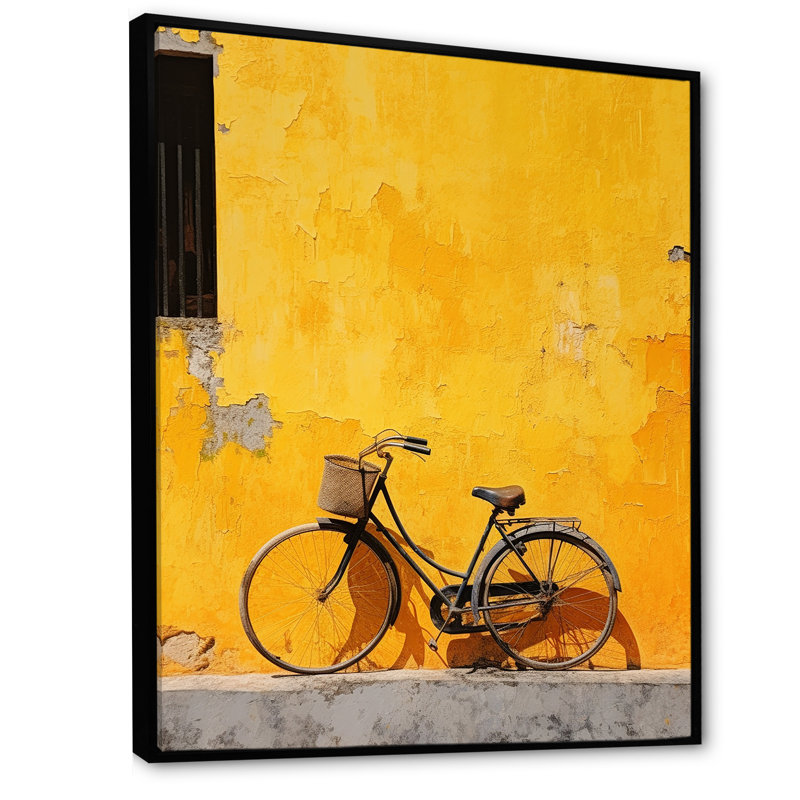 Lemon Leisure, bicyclette sur toile, Cadre flottant noir, 32" H x 16" W