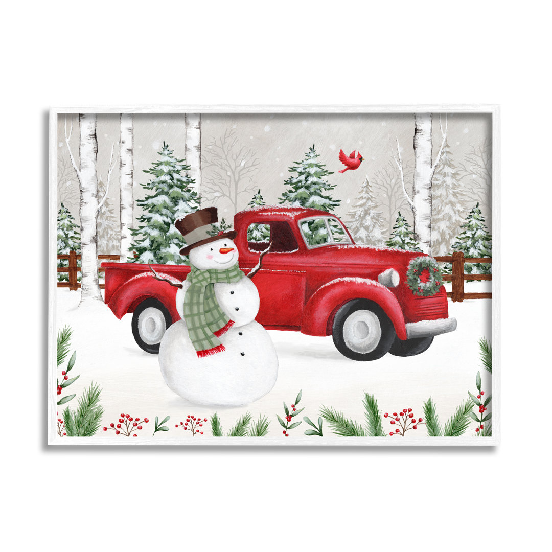 " Winter Wonderland Snowman Cardinal Snowy Red Truck " by Emma Leach Stupell Industries 