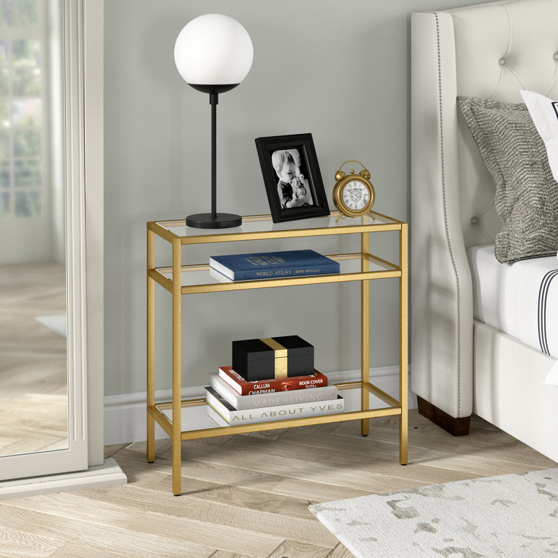 Table d'appoint rectangulaire en laiton de 24 po de large Ceno, null
