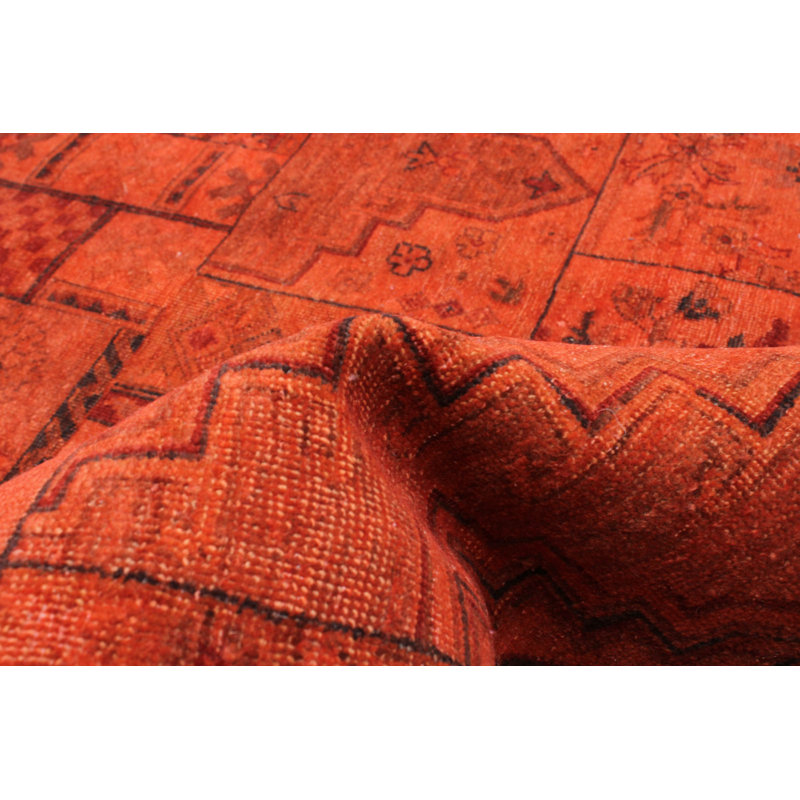 Tapis unique en laine noué à la main orange vieilli 8 pi x 9 pi 11 po Bejou
