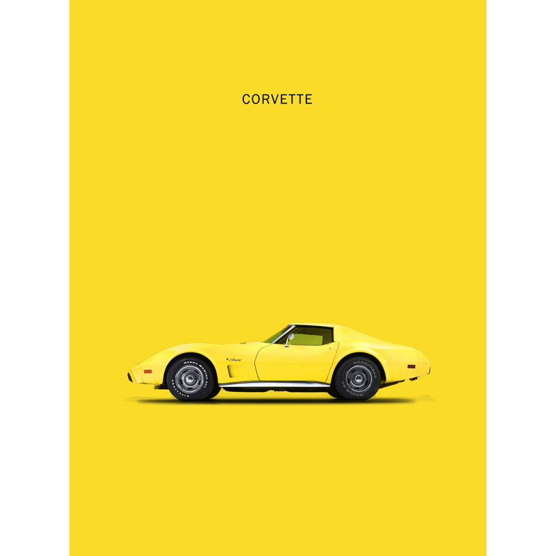Chev Corvette - reproduction sur toile tendue jaune, H 16 po x l 12 po