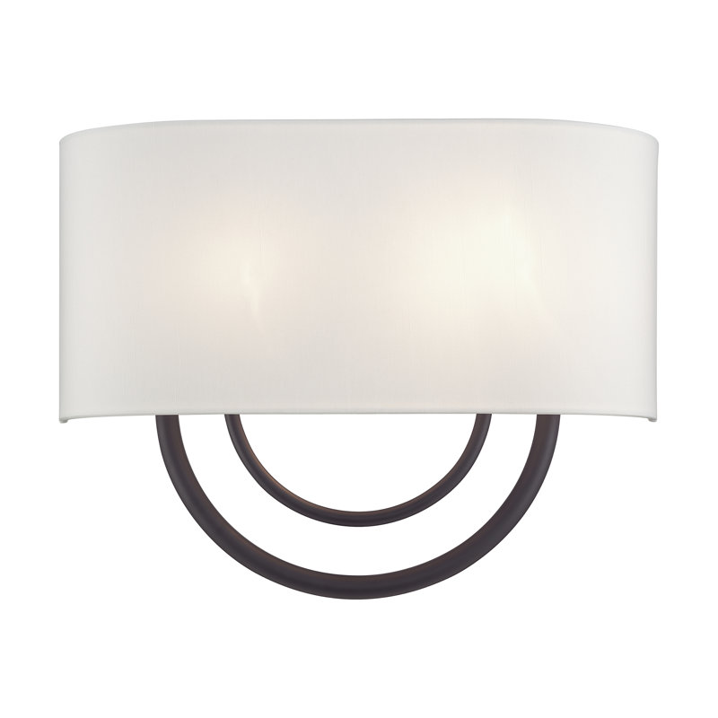2 Light Bronze Large ADA Sconce With Hand Crafted Off-White Fabric Shade, Bronze