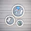 Décoration murale 3 pièces, forme ovale, cadre en bois massif bleu, pour décoration de salon, décoration encadrée, 3-130115768