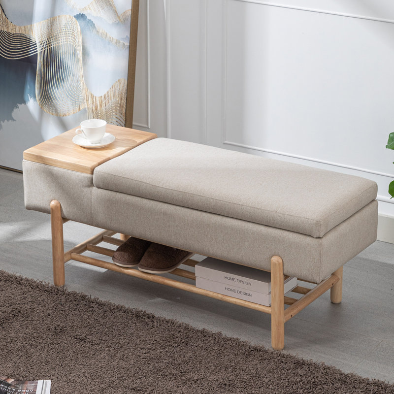 Mehrie Fabric Upholstered Storage Bench, Beige